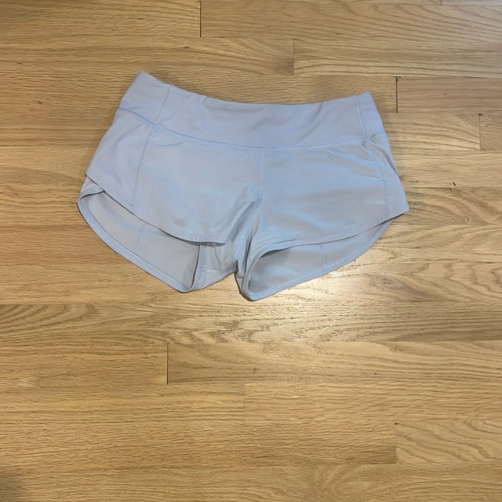 Powder blue lululemon speed up running shorts